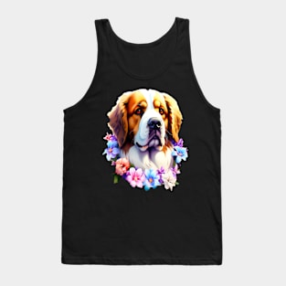 Saint Bernard Dog Surrounded by Beautiful Spring Flowers Tank Top